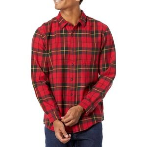 Amazon Essentials Men's Slim-Fit‎ Long-Sleeve Flannel Shirt Red Plaid